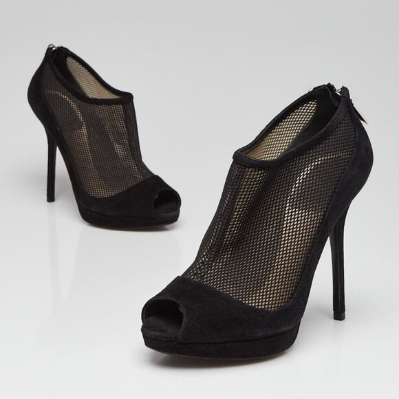 Christian Dior Black Suede/Mesh Peep Toe Heels Size 4/34.5 - Picture 1 of 5